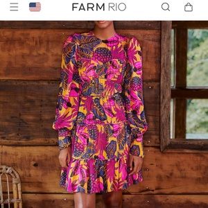 FARM RIO Yellow Fruit Dream Long Sleeve Mini Dress